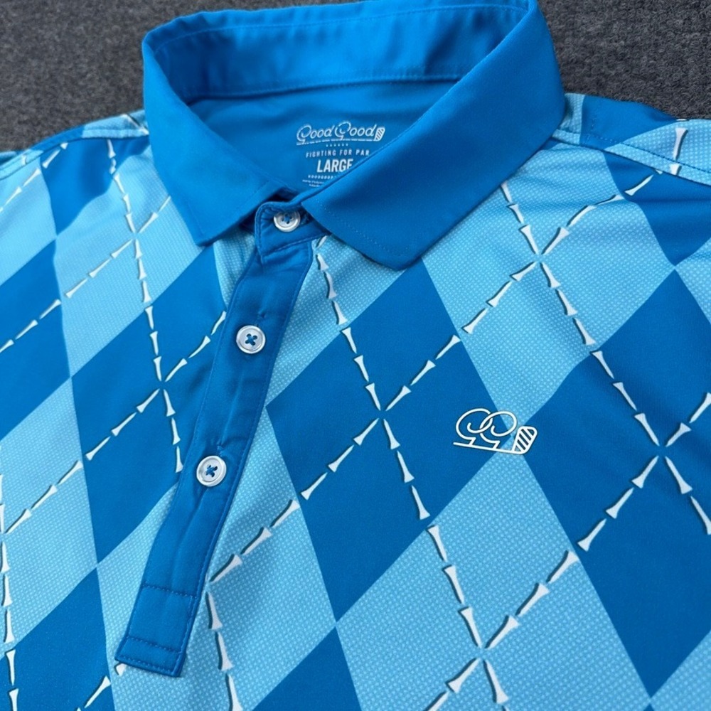 Good Good Golf Mens Blue Argyle Golf Tee Performance Polo Shirt Large - Picture 4 of 10